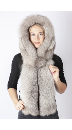 Grey fox fur hood-scarf